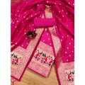  Women's Banarasi Silk Printed Unstitched Salwar Suit Material With Dupatta (Pink, 3Mtrs)