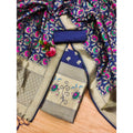  Women's Banarasi Silk Printed Unstitched Salwar Suit Material With Dupatta (Navy Blue, 3Mtrs)