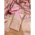  Women's Banarasi Silk Printed Unstitched Salwar Suit Material With Dupatta (Pink, 3Mtrs)