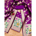  Women's Banarasi Silk Printed Unstitched Salwar Suit Material With Dupatta (Purple, 3Mtrs)