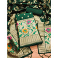  Women's Banarasi Silk Printed Unstitched Salwar Suit Material With Dupatta (Green, 3Mtrs)