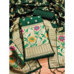 महिलाओं के लिए बनारसी सिल्क प्रिंटेड अनस्टिच्ड सलवार सूट मटेरियल दुपट्टे सहित (हरा, 3 मीटर)