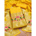  Women's Banarasi Silk Printed Unstitched Salwar Suit Material With Dupatta (Yellow, 3Mtrs)