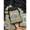  Women's Banarasi Silk Printed Unstitched Salwar Suit Material With Dupatta (Black, 3Mtrs)