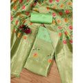  Women's Banarasi Silk Printed Unstitched Salwar Suit Material With Dupatta (Pista, 3Mtrs)