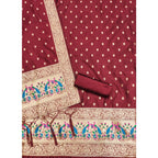 Generic Women's Banarasi Silk Printed Unstitched Salwar Suit Material With Dupatta (Maroon, 3Mtrs)