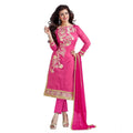  Women's Chanderi Unstitched Salwar Suit-Material With Dupatta (Pink,2 Mtrs)