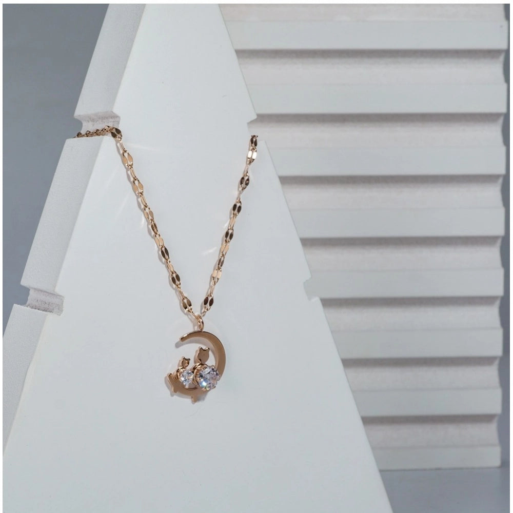 महिलाओं के लिए स्टेनलेस स्टील का चांद के आकार का पेंडेंट और नाजुक चेन (गोल्ड प्लेटेड)