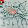  Women's Satin Solid Saree With Unstitched Blouse (Skyblue, 5-5 Mtrs)