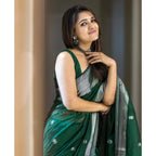 Generic Women's Cotton  Printed Saree With Unstitched Blouse 5.5Mtr (Green)