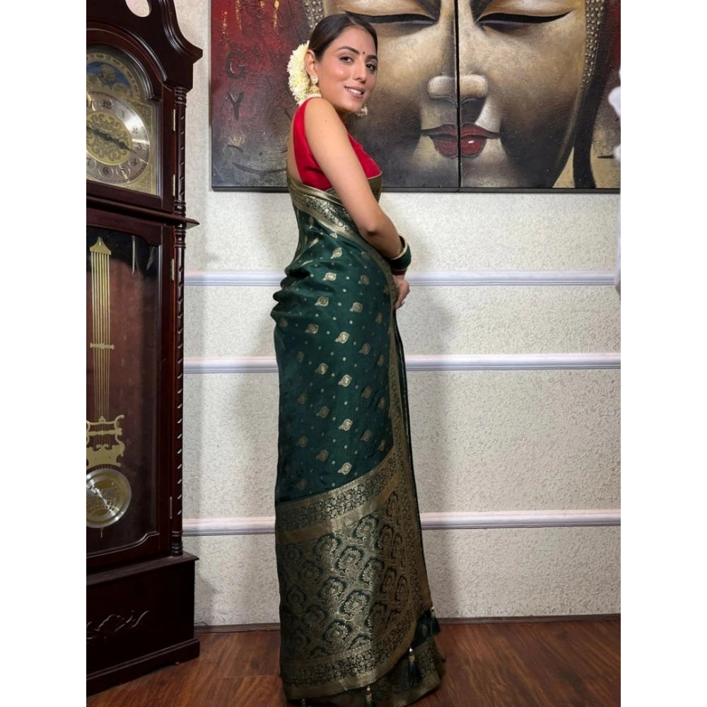 महिलाओं के लिए सामान्य सिल्क प्रिंटेड साड़ी, बिना सिला ब्लाउज के साथ, 5.5 मीटर (हरा)