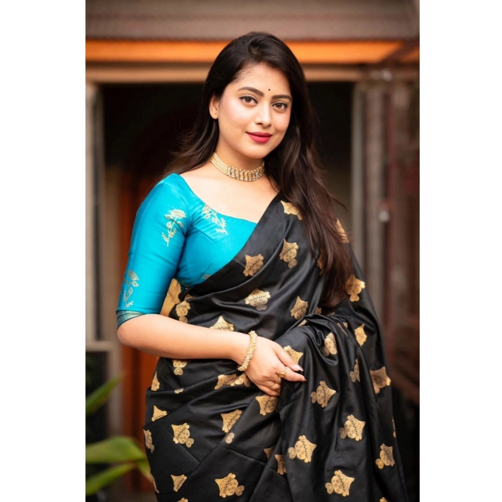 महिलाओं के लिए सामान्य सिल्क प्रिंटेड साड़ी, बिना सिला ब्लाउज के साथ, 5.5 मीटर (आसमानी नीला)