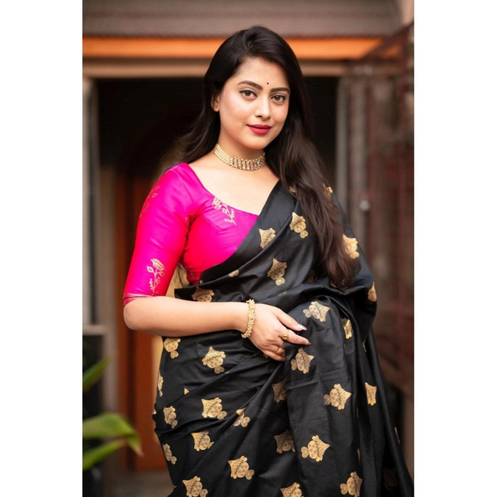 महिलाओं के लिए सामान्य सिल्क प्रिंटेड साड़ी, बिना सिला ब्लाउज के साथ, 5.5 मीटर (गुलाबी)