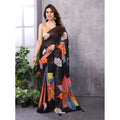  Women's Small Lace Georgette Printed Ready-to-Wear Saree With Unstitched Blouse 5.5 Mtr (Black)
