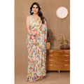  Women's Small Lace Georgette Printed Ready-to-Wear Saree With Unstitched Blouse 5.5 Mtr (Off White)