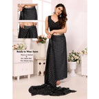 Generic Women's  Black Berry Striped Ready-to-Wear Saree With Unstitched Blouse 5.5 Mtr (Grey-Black)
