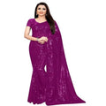  Women's Georgette Embellished Sequnece Bollywood Saree With Unstitched Blouse 5.5Mtr (Purple)