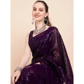  Women's Georgette Embellished Sequnece Bollywood Saree With Unstitched Blouse 5.5Mtr (Purple)