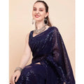  Women's Georgette Embellished Sequnece Bollywood Saree With Unstitched Blouse 5.5Mtr (Blue)