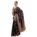 महिलाओं के लिए सामान्य सिल्क प्रिंटेड साड़ी, बिना सिला ब्लाउज के साथ, 5.5 मीटर (काला)