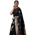  Women's Silk Printed Saree With Unstitched Blouse 5.5Mtr (Black)