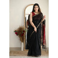  Women's Cotton  Printed Saree With Unstitched Blouse 5.5Mtr (Black)