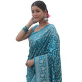  Women's Silk Printed Saree With Unstitched Blouse 5.5Mtr (Sky Blue)