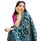 महिलाओं के लिए सामान्य सिल्क प्रिंटेड साड़ी, बिना सिला ब्लाउज के साथ, 5.5 मीटर (आसमानी नीला)