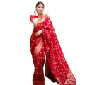  Women's Silk Printed Saree With Unstitched Blouse 5.5Mtr (Red)
