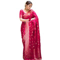  Women's Silk Printed Saree With Unstitched Blouse 5.5Mtr (Rani Pink)