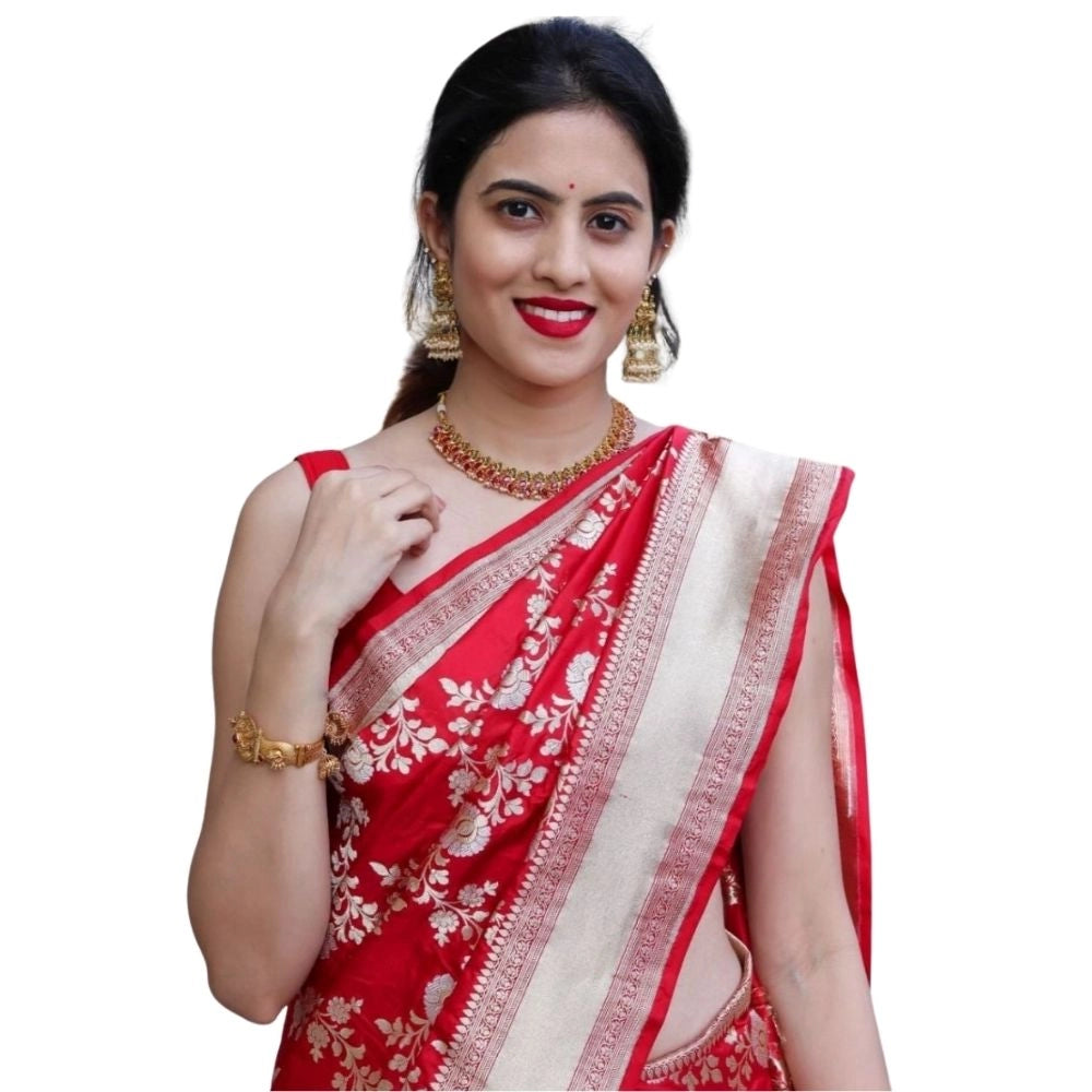 महिलाओं के लिए सामान्य सिल्क प्रिंटेड साड़ी, बिना सिला ब्लाउज के साथ, 5.5 मीटर (सफेद)