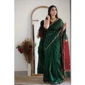 Women's Cotton  Printed Saree With Unstitched Blouse 5.5Mtr (Dark Green)