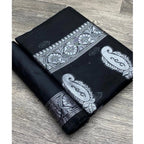 महिलाओं के लिए कॉटन प्रिंटेड साड़ी, बिना सिला ब्लाउज के साथ, 5.5 मीटर (काला)