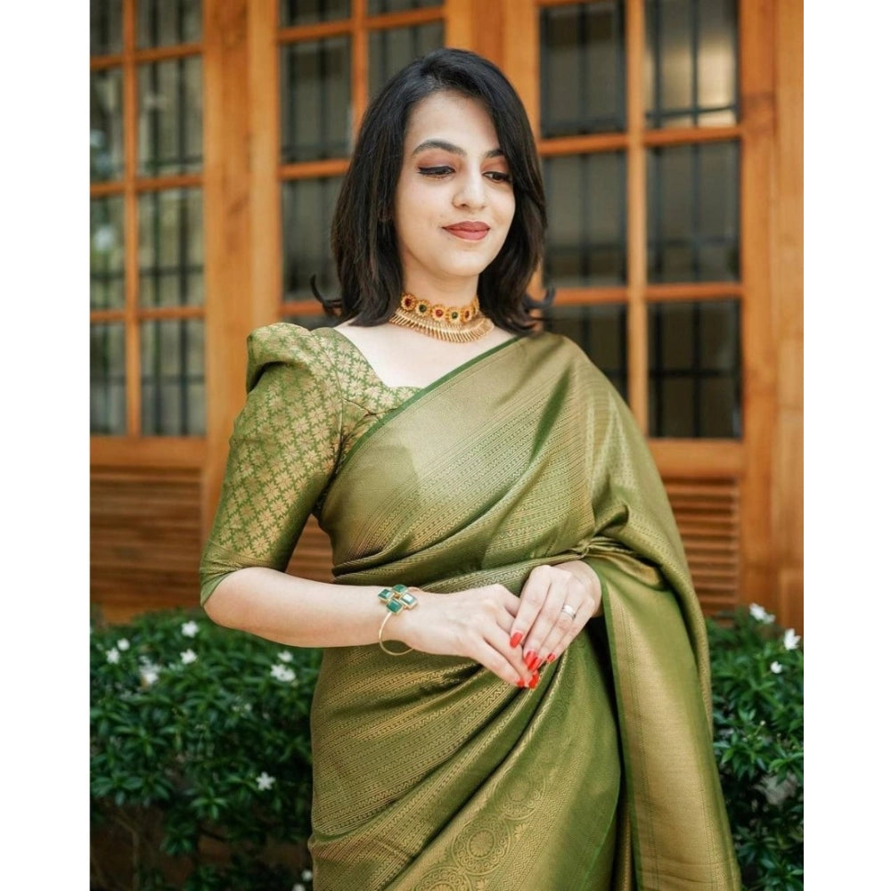 जेनेरिक महिलाओं की सॉफ्ट लीची सिल्क प्रिंटेड साड़ी, बिना सिले ब्लाउज के साथ, 5.5 मीटर (हरा)