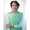  Women's Soft Lichi Silk Printed Saree With Unstitched Blouse 5.5Mtr (Light Green)