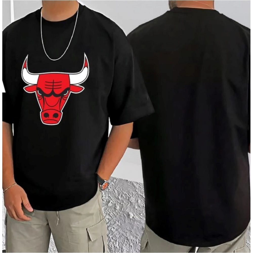 जेनेरिक मेन्स कैजुअल कॉटन ब्लेंड प्रिंटेड राउंड नेक हाफ स्लीव टी-शर्ट (ब्लैक)