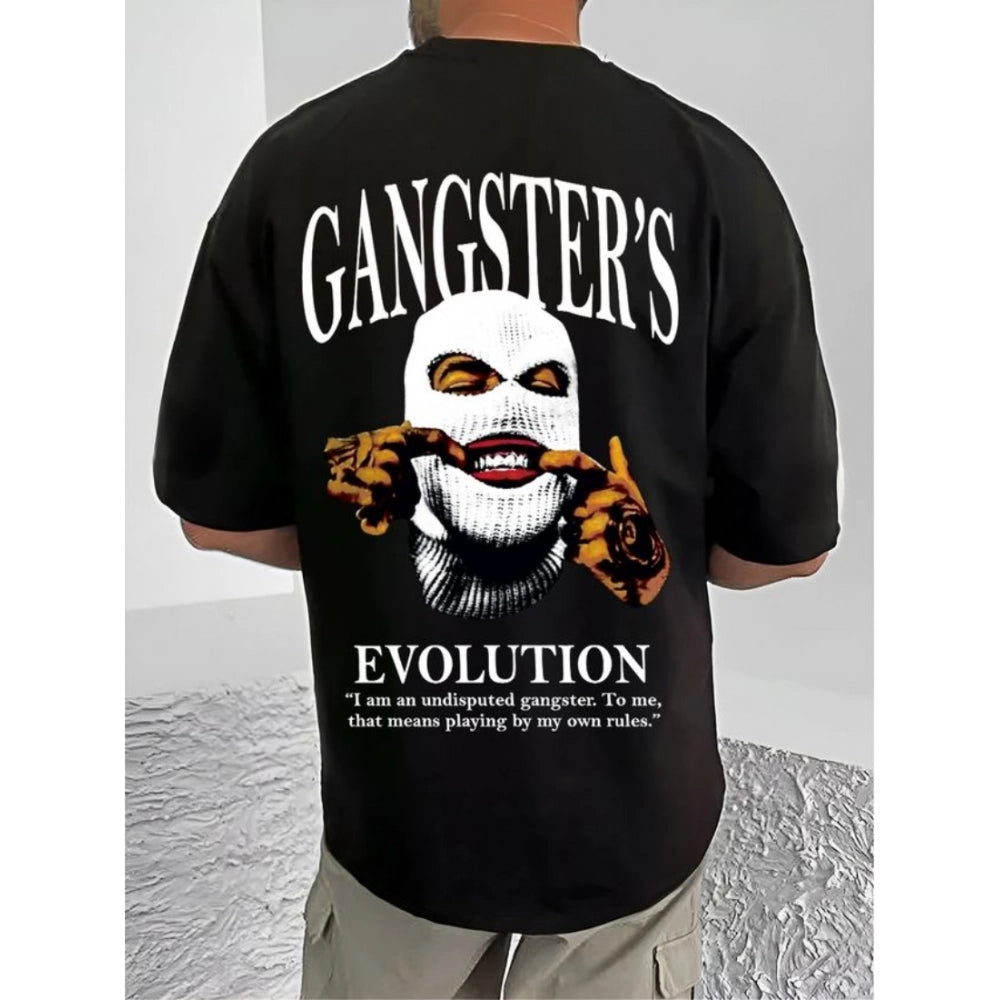 जेनेरिक मेन्स कैजुअल कॉटन ब्लेंड प्रिंटेड राउंड नेक हाफ स्लीव टी-शर्ट (ब्लैक)