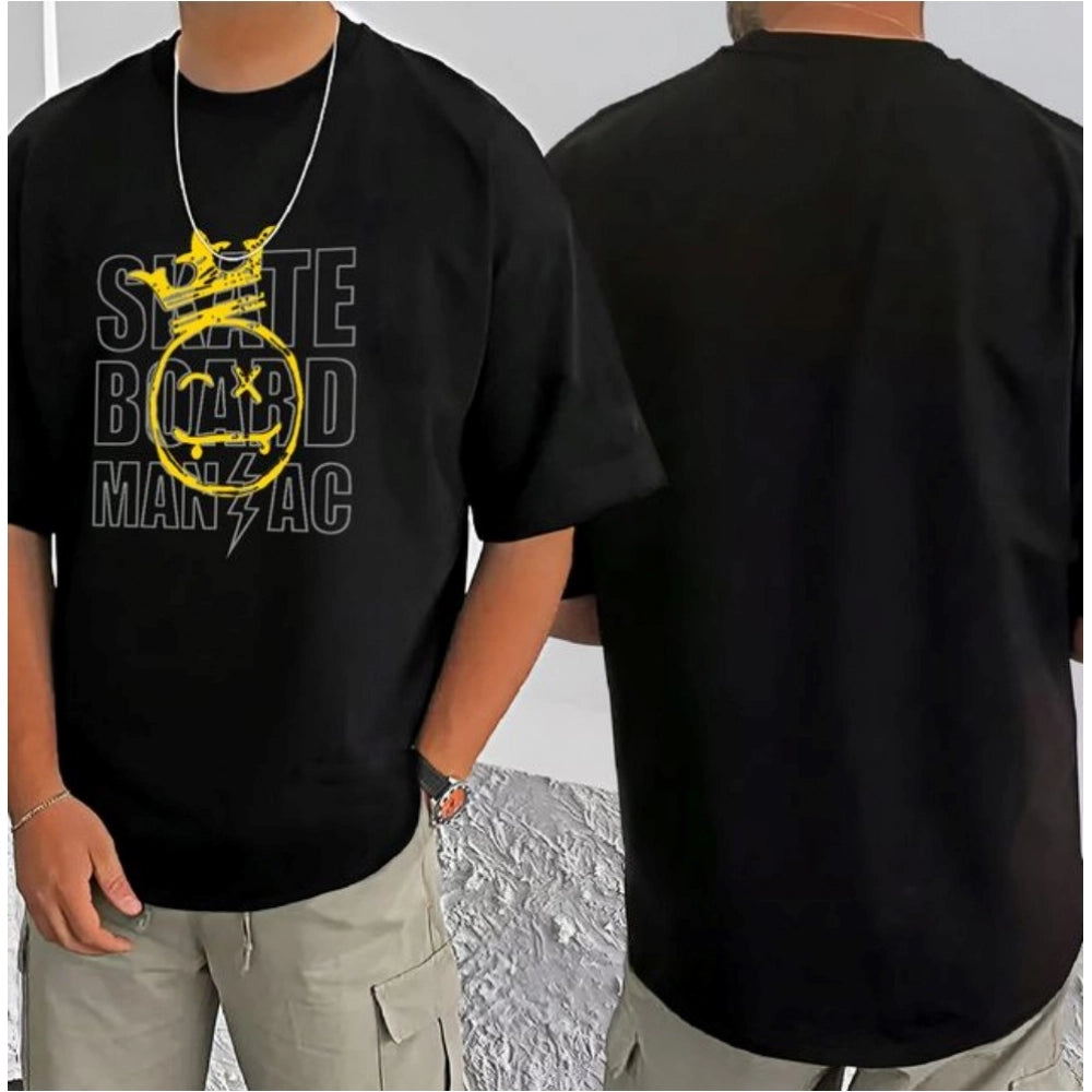 जेनेरिक मेन्स कैजुअल कॉटन ब्लेंड प्रिंटेड राउंड नेक हाफ स्लीव टी-शर्ट (ब्लैक)