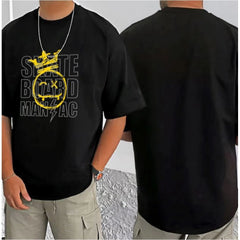 जेनेरिक मेन्स कैजुअल कॉटन ब्लेंड प्रिंटेड राउंड नेक हाफ स्लीव टी-शर्ट (ब्लैक)