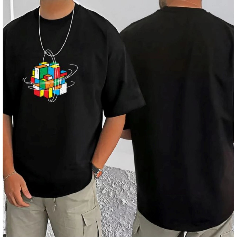 जेनरिक मेन्स कैजुअल कॉटन ब्लेंड प्रिंटेड राउंड नेक हाफ स्लीव टी-शर्ट (ब्लैक)