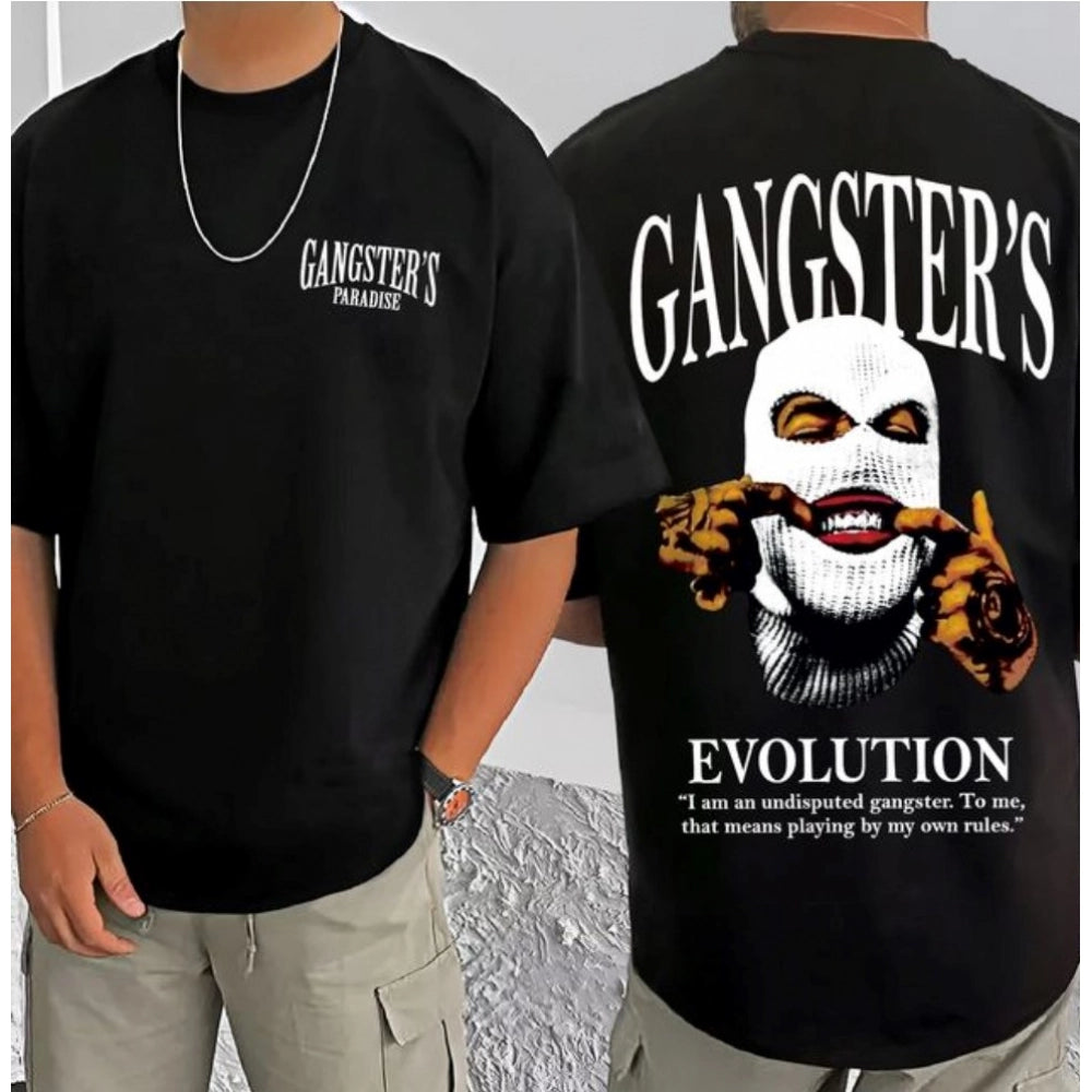 जेनेरिक मेन्स कैजुअल कॉटन ब्लेंड प्रिंटेड राउंड नेक हाफ स्लीव टी-शर्ट (ब्लैक)