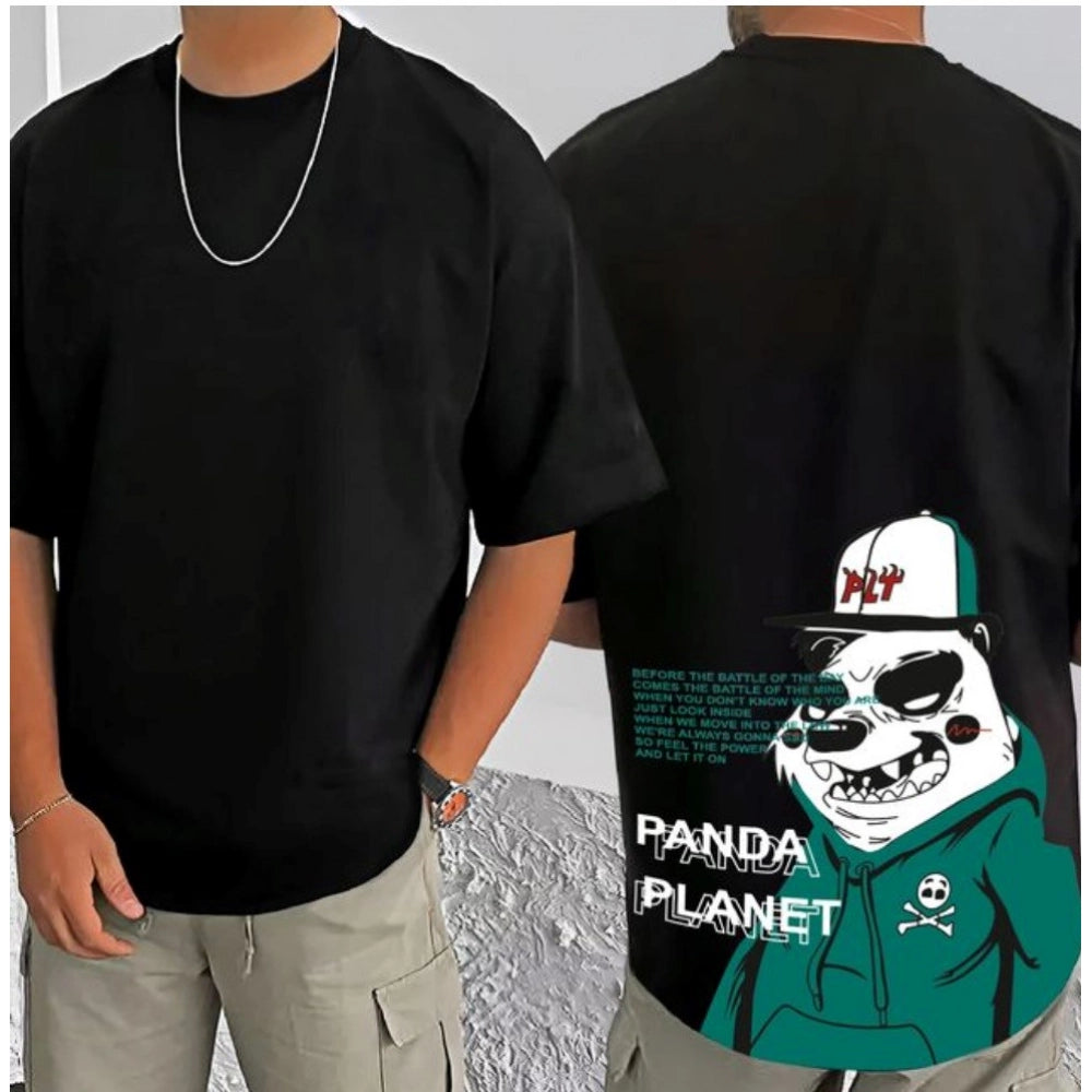 जेनेरिक मेन्स कैजुअल कॉटन ब्लेंड प्रिंटेड राउंड नेक हाफ स्लीव टी-शर्ट (ब्लैक)