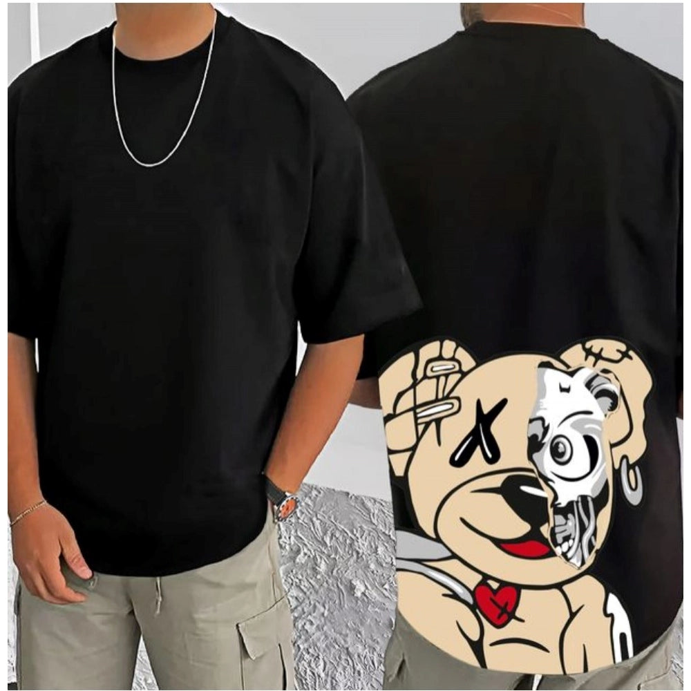 जेनेरिक मेन्स कैजुअल कॉटन ब्लेंड प्रिंटेड राउंड नेक हाफ स्लीव टी-शर्ट (ब्लैक)