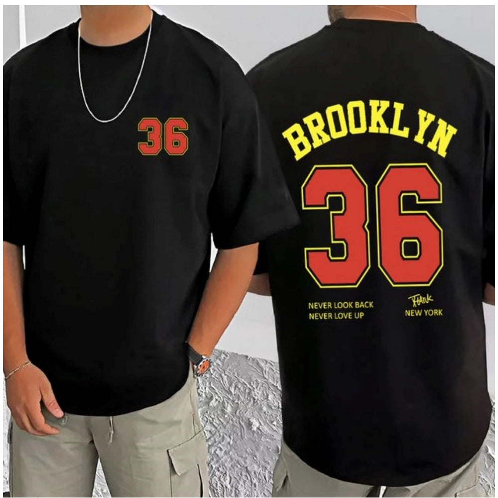 जेनेरिक मेन्स कैजुअल कॉटन ब्लेंड प्रिंटेड राउंड नेक हाफ स्लीव टी-शर्ट (ब्लैक)