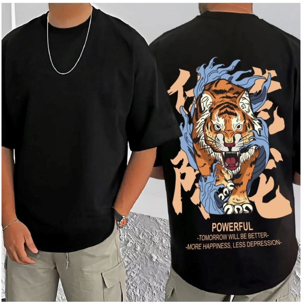 जेनेरिक मेन्स कैजुअल कॉटन ब्लेंड प्रिंटेड राउंड नेक हाफ स्लीव टी-शर्ट (ब्लैक)