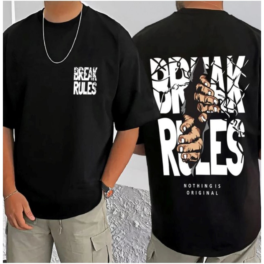 जेनरिक मेन्स कैजुअल कॉटन ब्लेंड प्रिंटेड राउंड नेक हाफ स्लीव टी-शर्ट (ब्लैक)