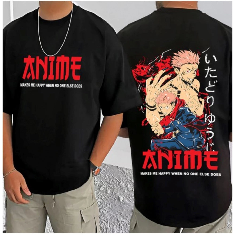 जेनेरिक मेन्स कैजुअल कॉटन ब्लेंड प्रिंटेड राउंड नेक हाफ स्लीव टी-शर्ट (ब्लैक)