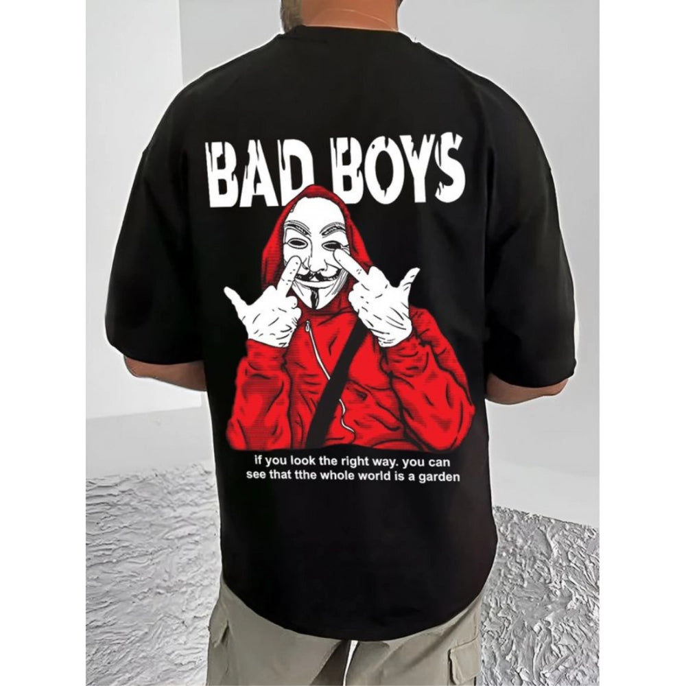 जेनेरिक मेन्स कैजुअल कॉटन ब्लेंड प्रिंटेड राउंड नेक हाफ स्लीव टी-शर्ट (ब्लैक)