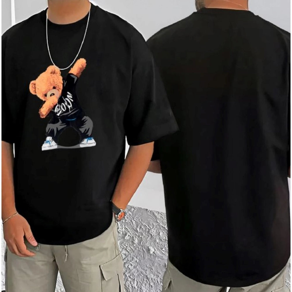 जेनेरिक मेन्स कैजुअल कॉटन ब्लेंड प्रिंटेड राउंड नेक हाफ स्लीव टी-शर्ट (ब्लैक)