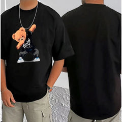 जेनेरिक मेन्स कैजुअल कॉटन ब्लेंड प्रिंटेड राउंड नेक हाफ स्लीव टी-शर्ट (ब्लैक)